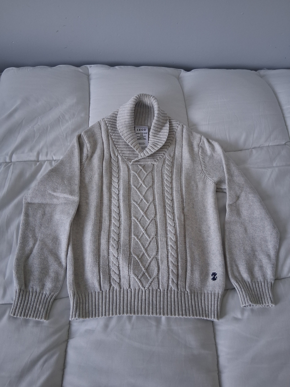 Izod Kids Boys Cream Cable-Knit Shawl Collar Pullover Sweater Size 4/5 Years